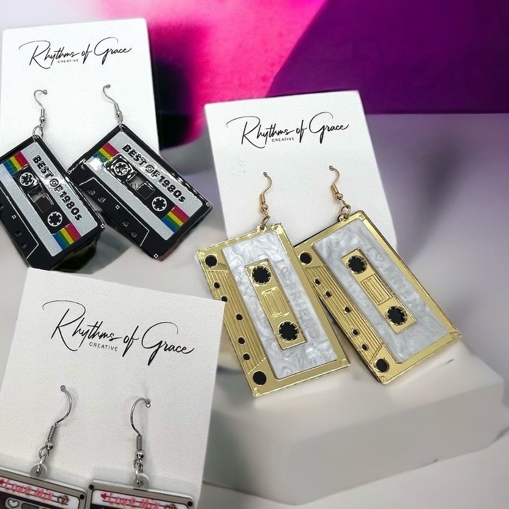 NWT Gold Cassette Earrings - Perfect for Music Lovers and Retro Enthusiasts! - Picture 4 of 6